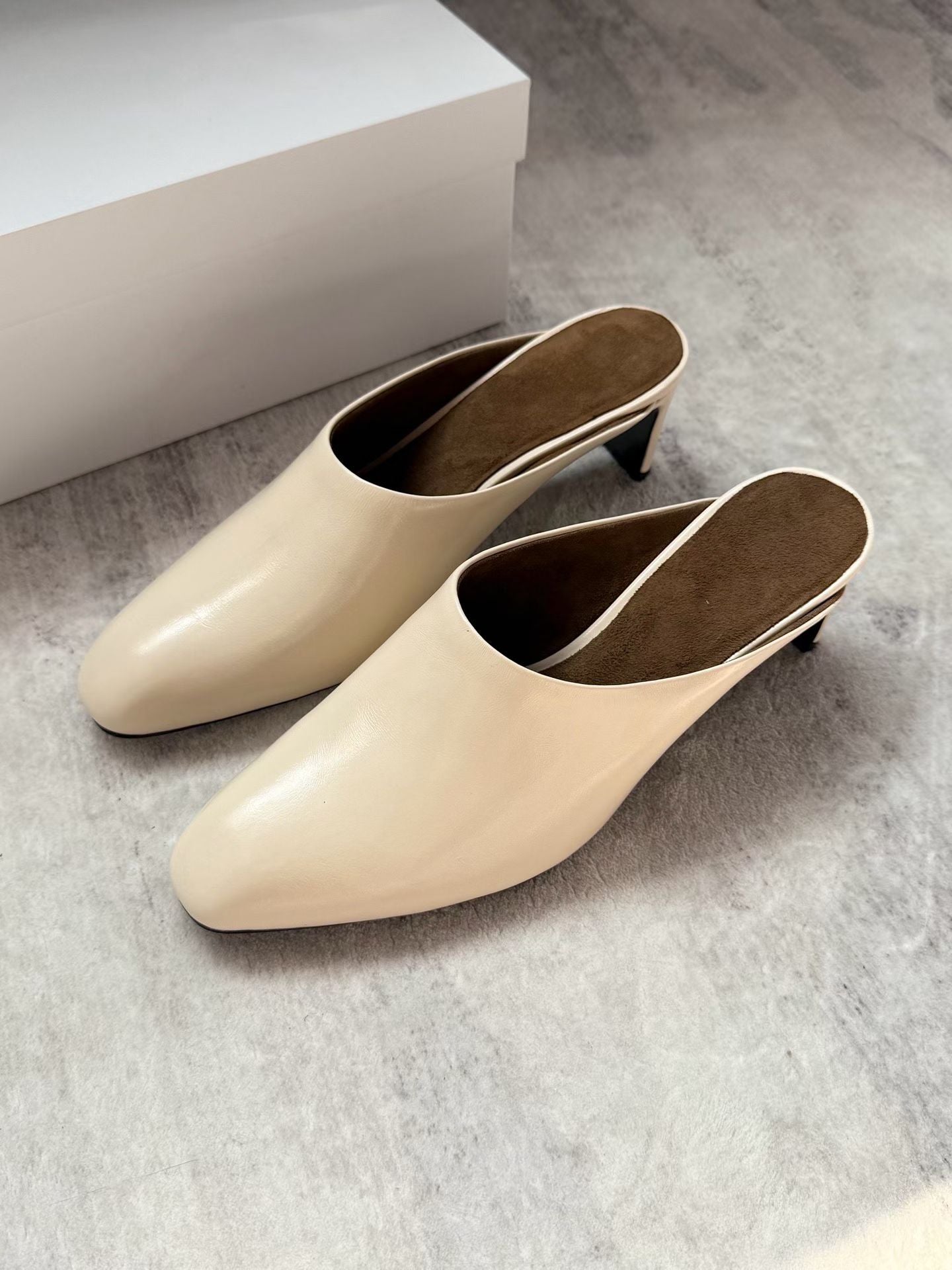 Waxed Leather Mule Heels