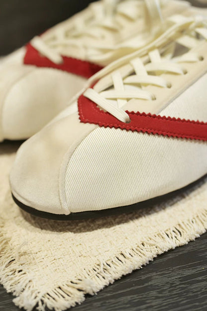 Retro Contrast Stripe Leather Ballet Flats