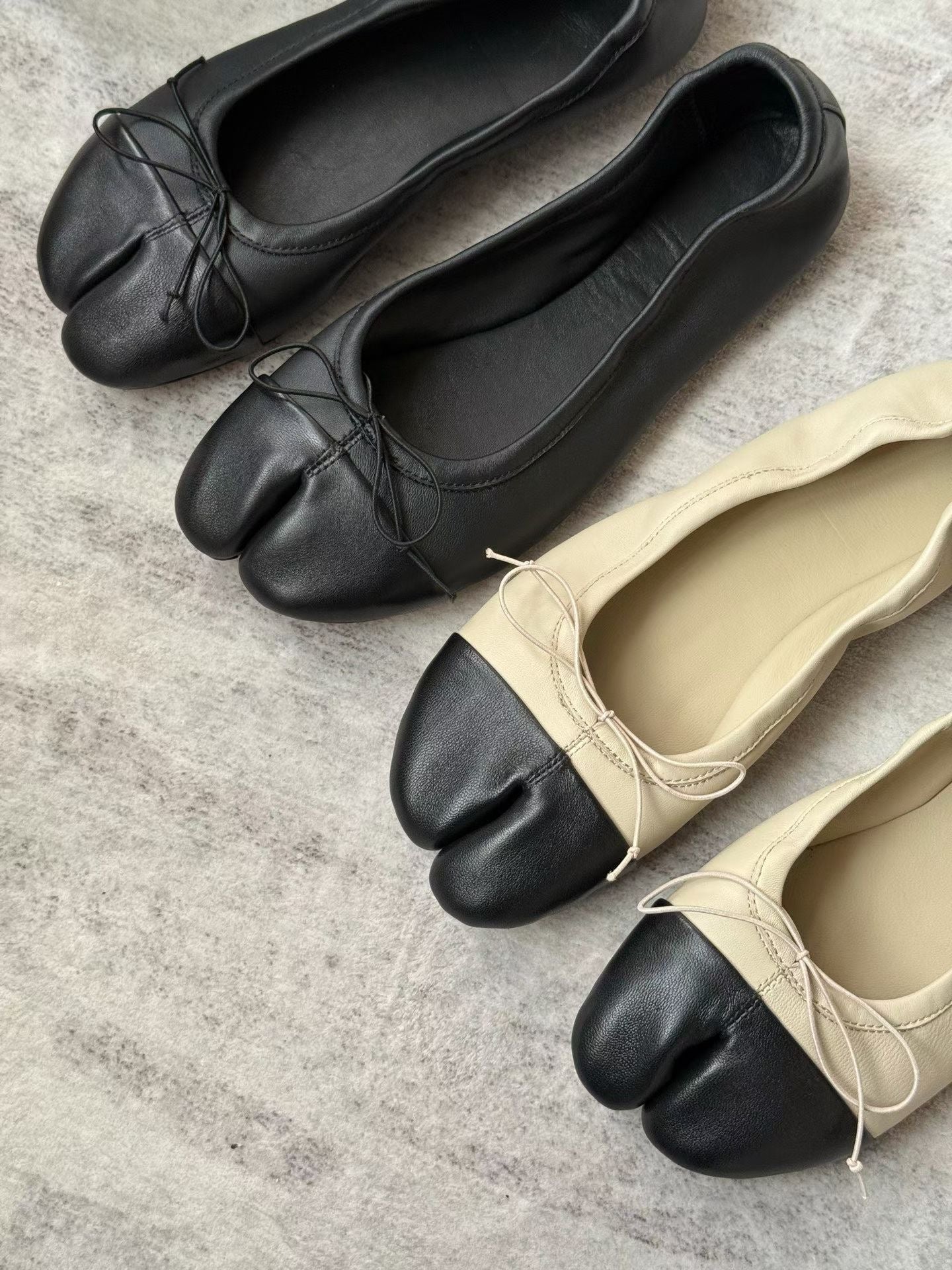 Bow Tabi Leather Ballet Flats