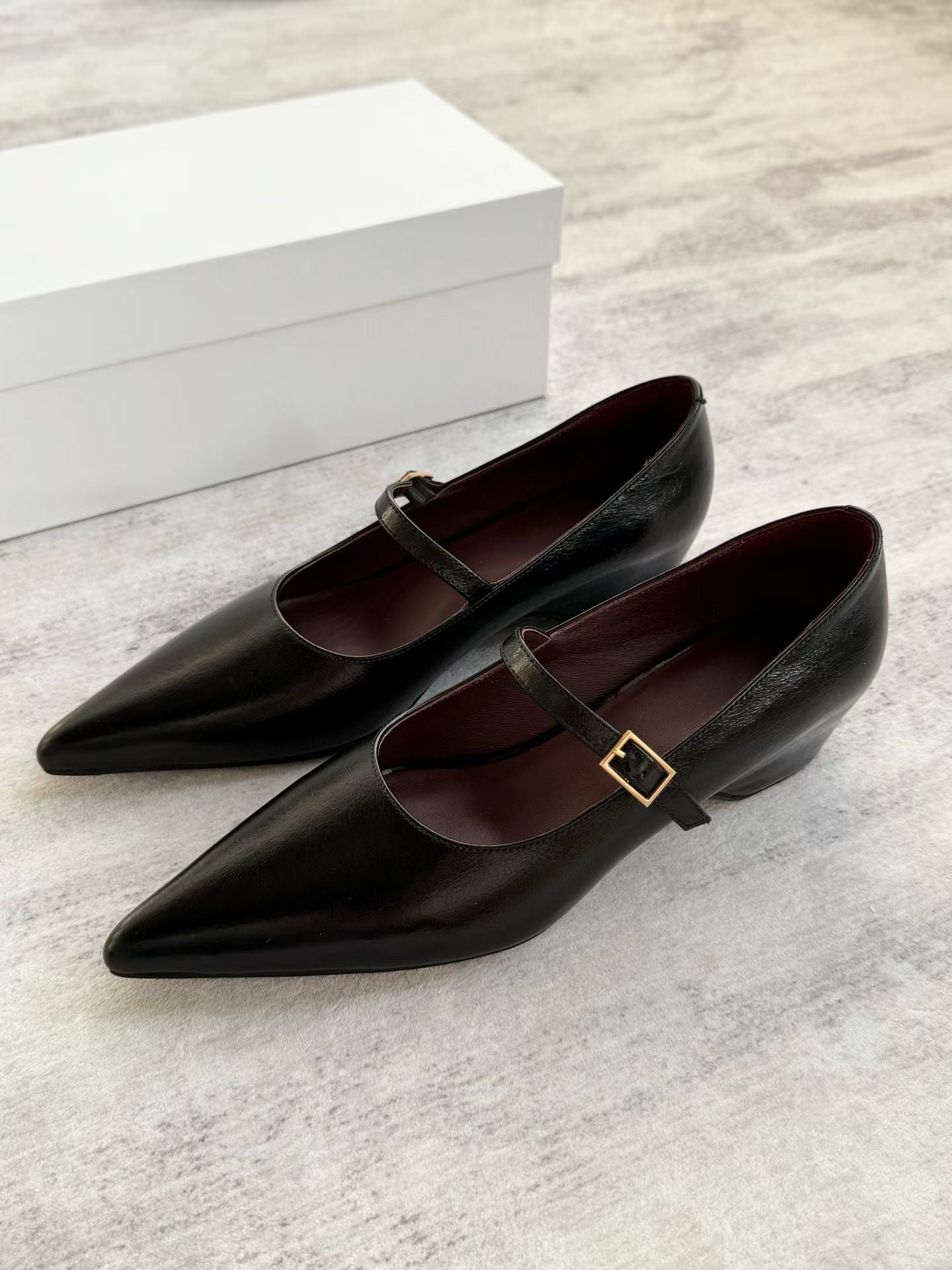 Pointed Leather Mary Jane Heels