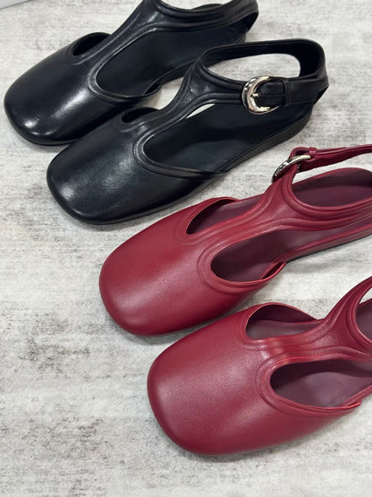 Minimal Leather Mary Jane Flats