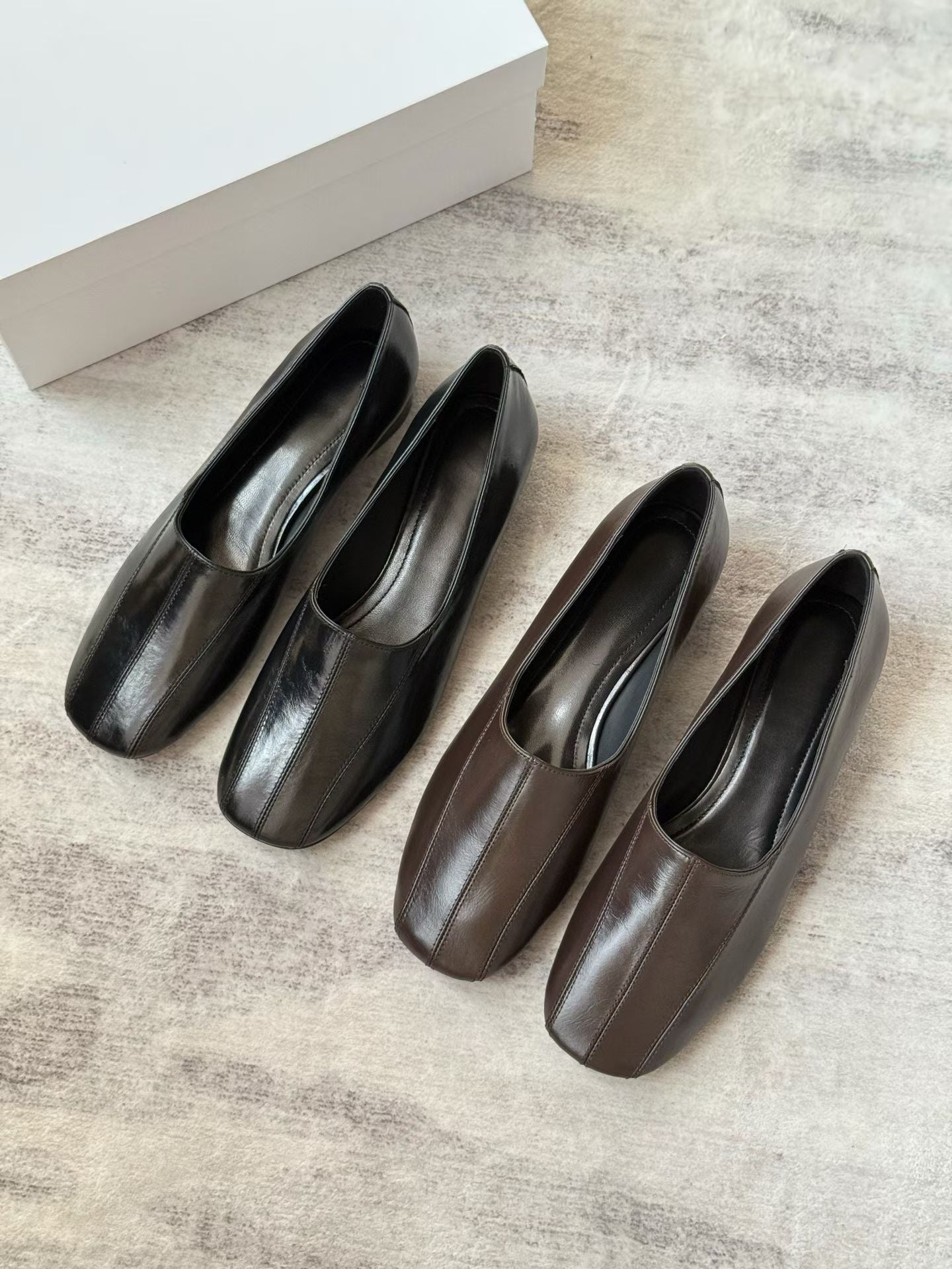 Square Toe Leather Block Heel Pumps
