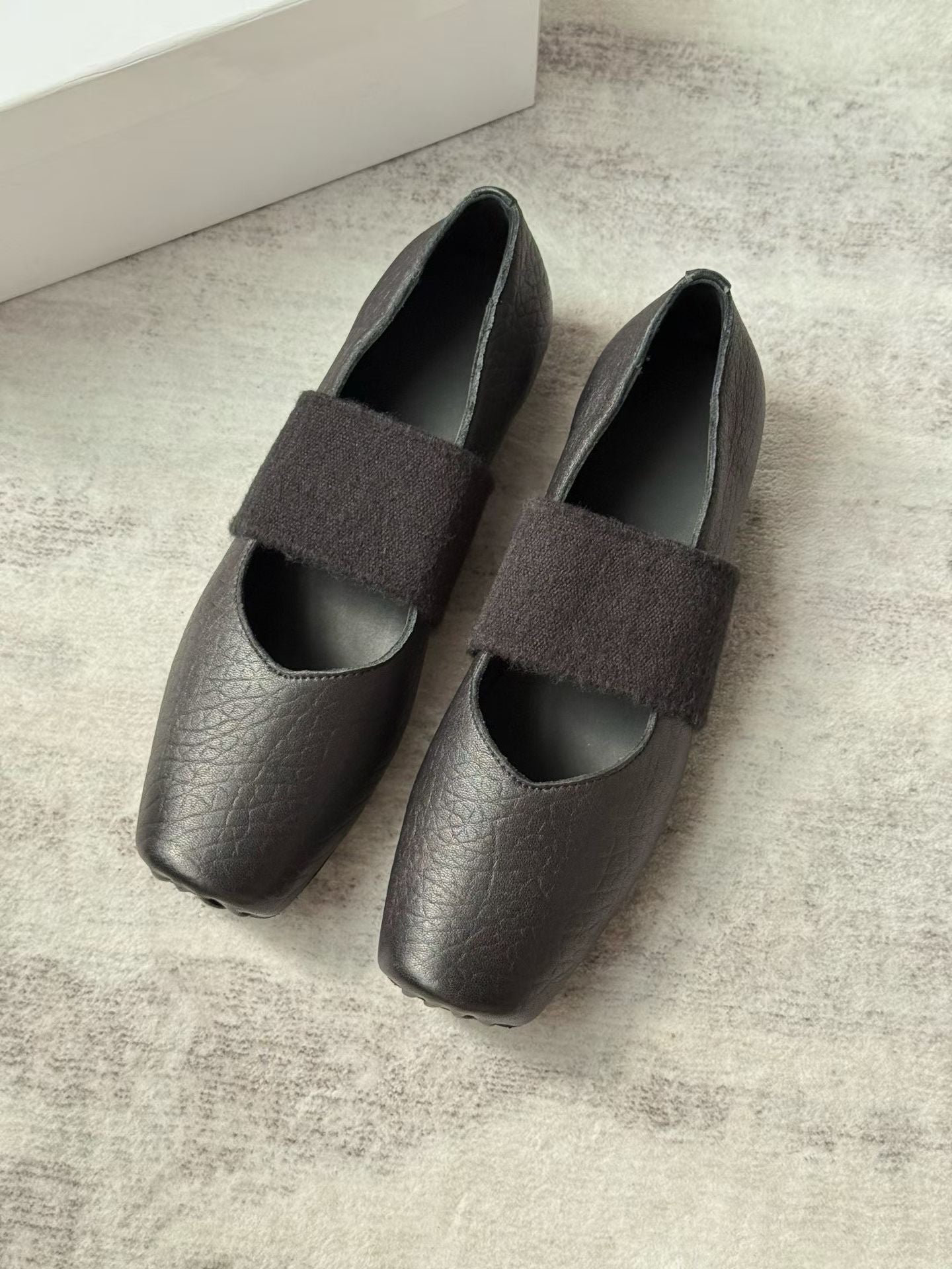 Square Toe Strap Leather Ballet Flats