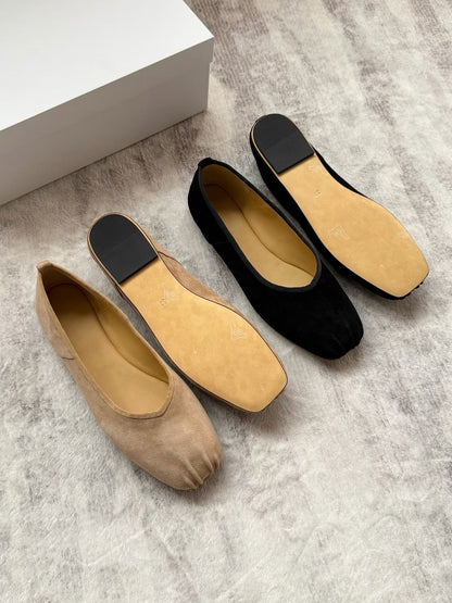 Square Toe Suede Ballet Flats