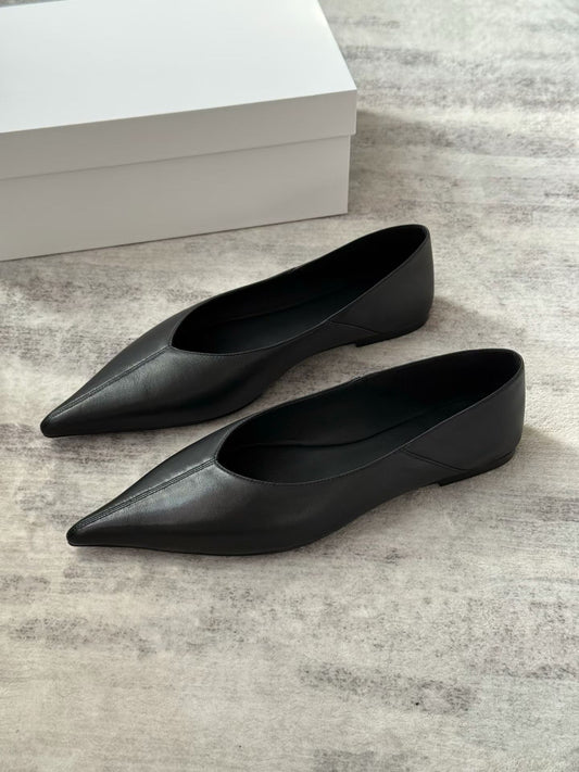 Pointed Toe Leather Ballet Flats