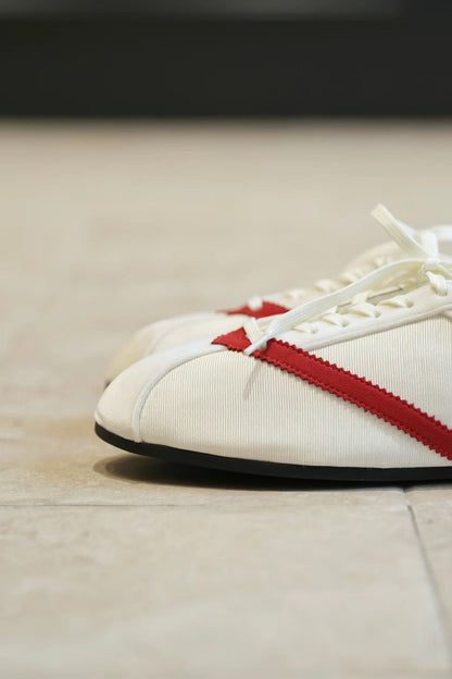 Retro Contrast Stripe Leather Ballet Flats