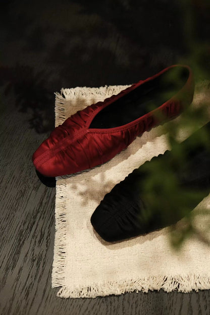 Silk Pleated Ballet Flats