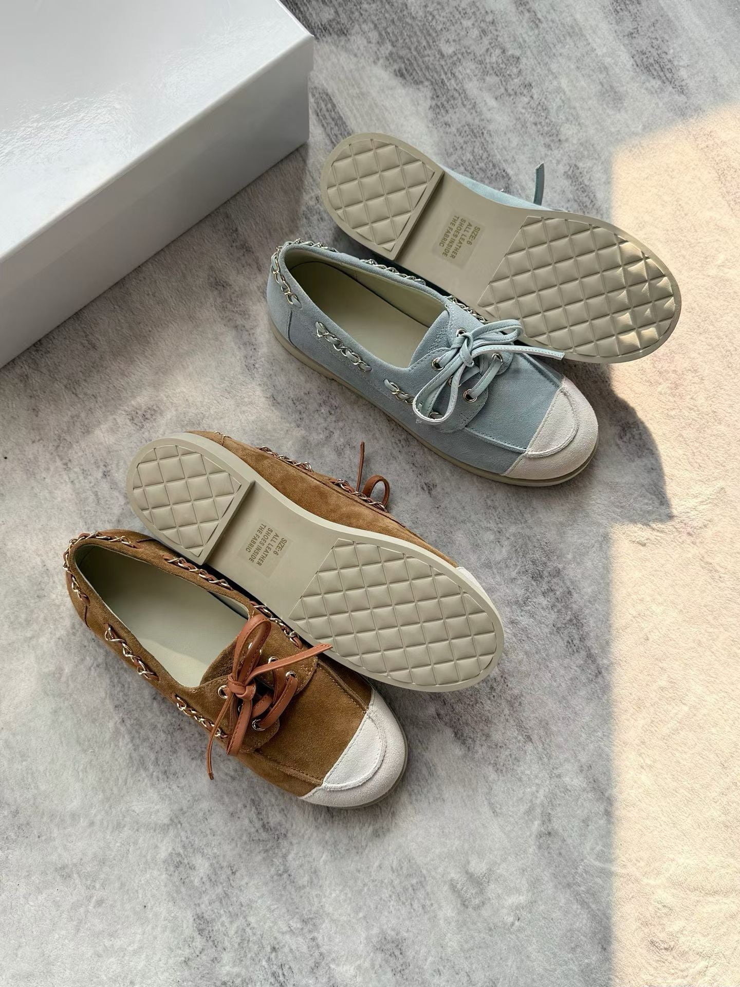Suede Chain Detail Leather Loafers