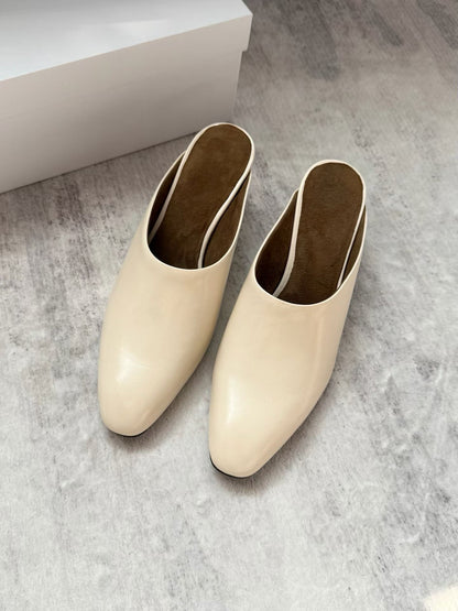 Waxed Leather Mule Heels