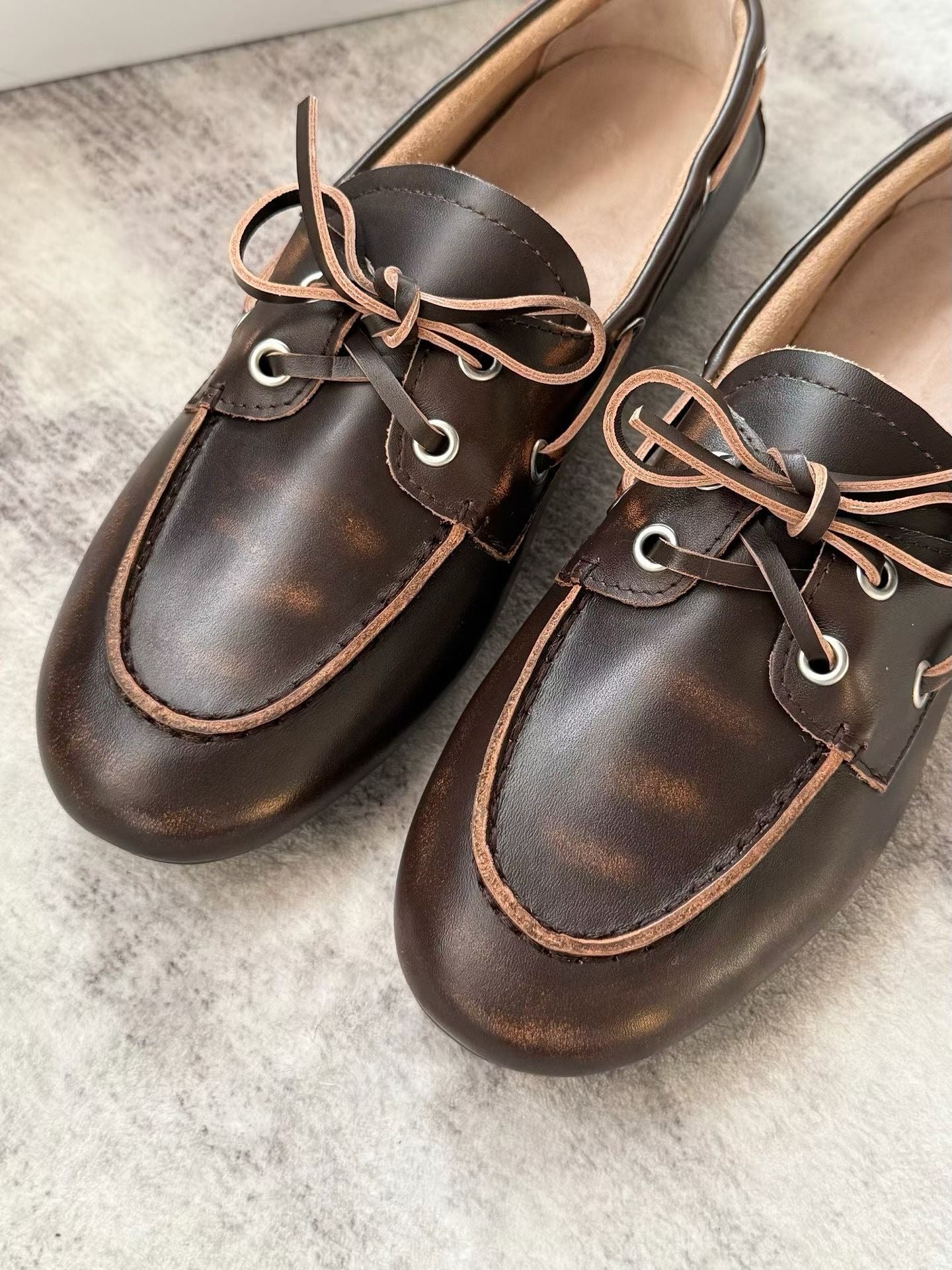 Vintage Distressed Leather Boat Shoes