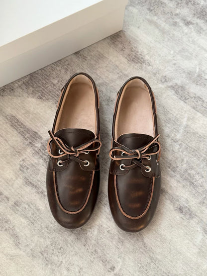 Vintage Distressed Leather Boat Shoes
