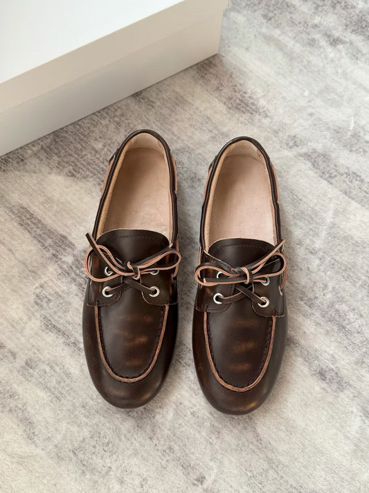 Vintage Distressed Leather Boat Shoes
