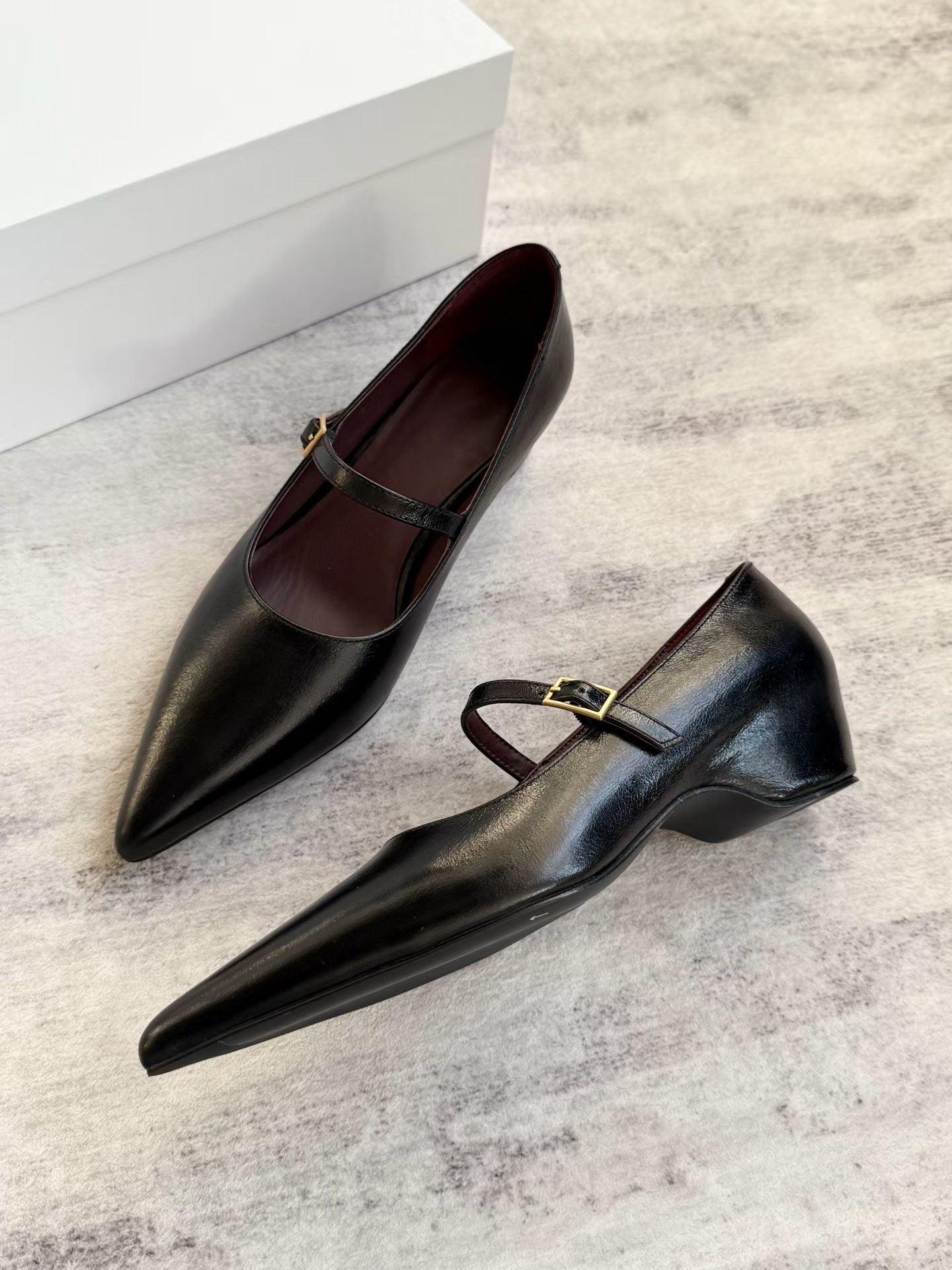 Pointed Leather Mary Jane Heels