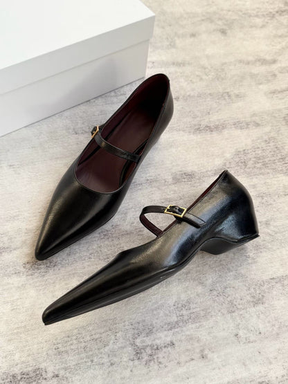 Pointed Leather Mary Jane Heels