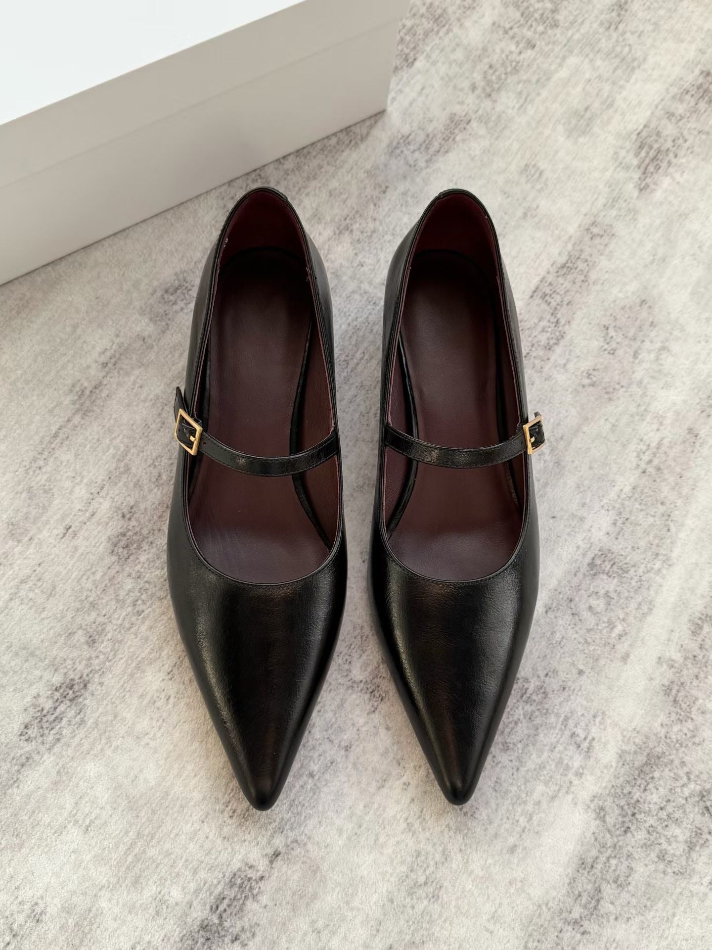 Pointed Leather Mary Jane Heels