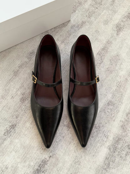 Pointed Leather Mary Jane Heels
