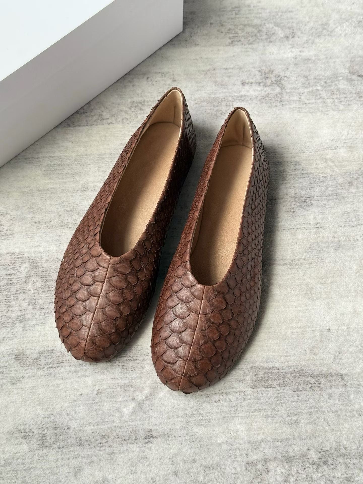 Embossed Snake Leather Ballet Flats