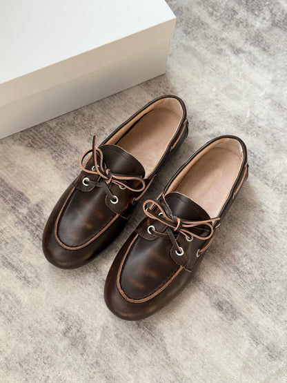 Vintage Distressed Leather Boat Shoes