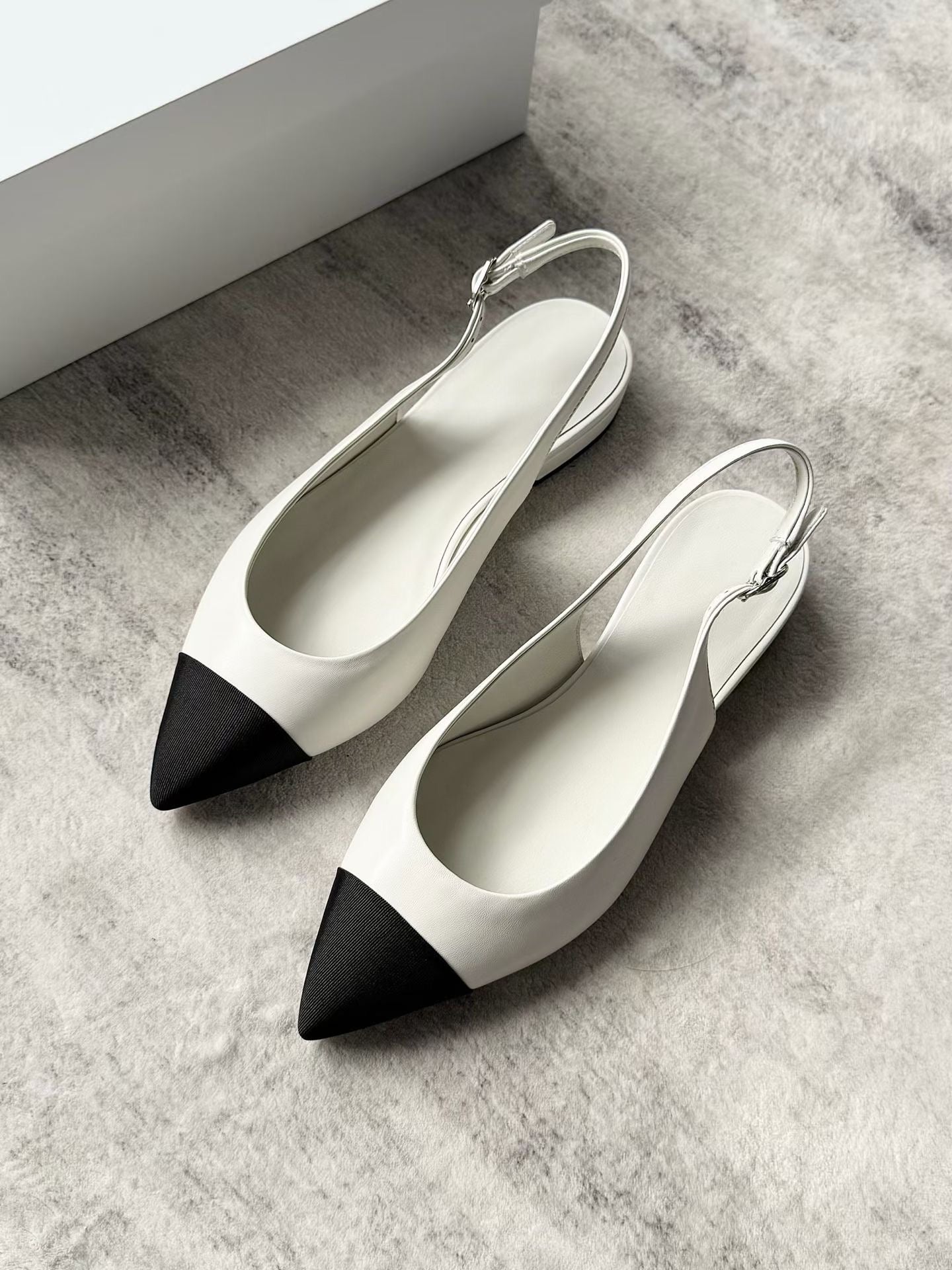 Cap Toe Slingback Leather Flats