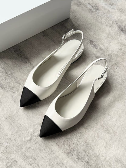 Cap Toe Slingback Leather Flats