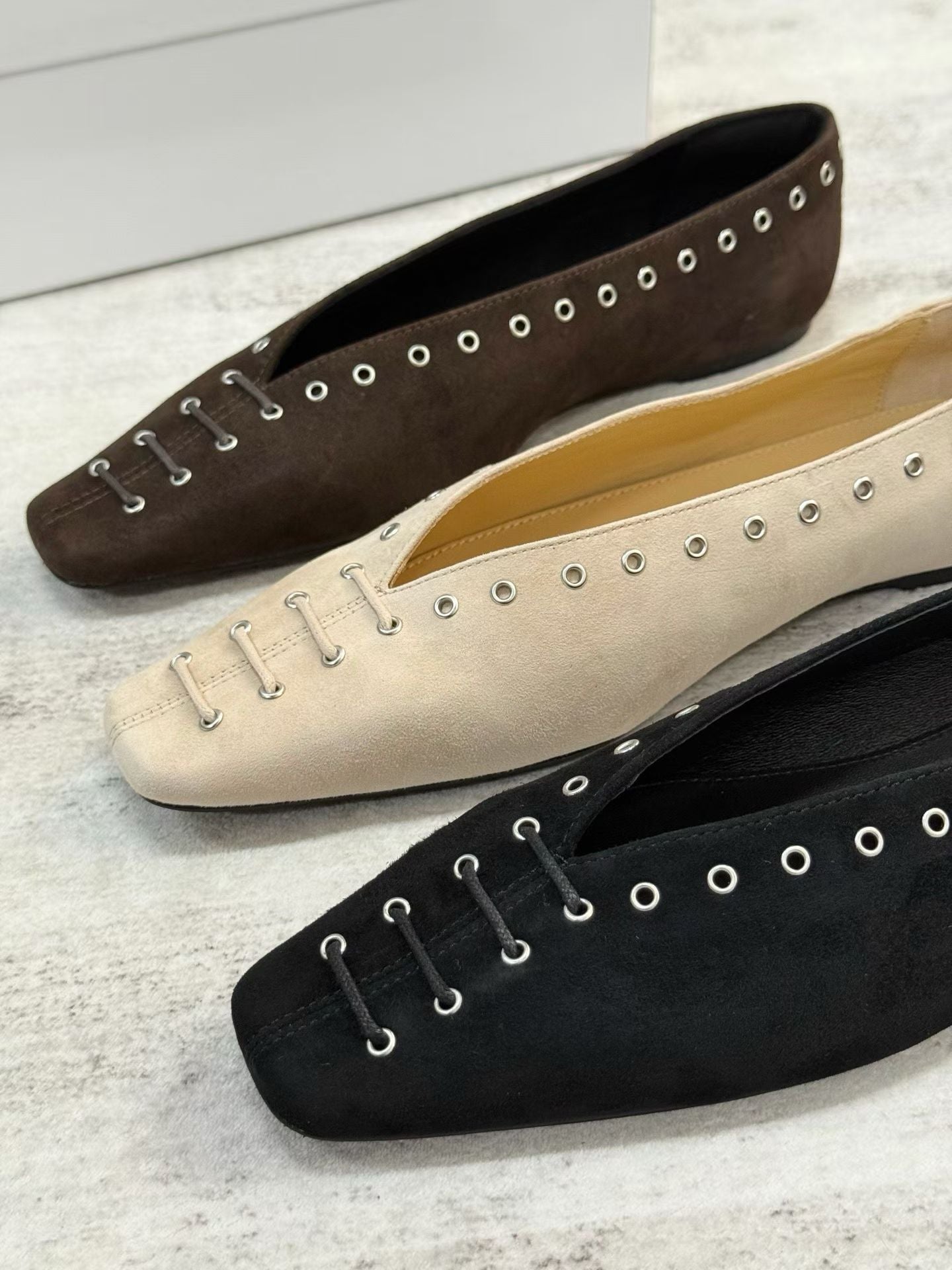 Studded Square Toe Suede Ballet Flats