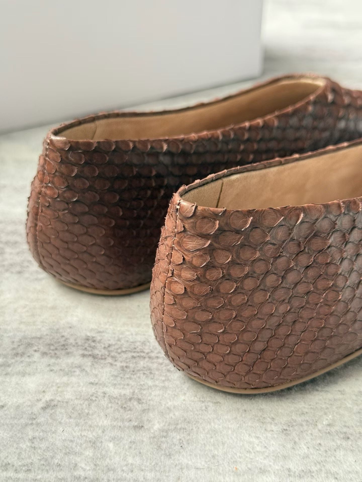 Embossed Snake Leather Ballet Flats