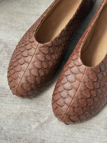 Embossed Snake Leather Ballet Flats