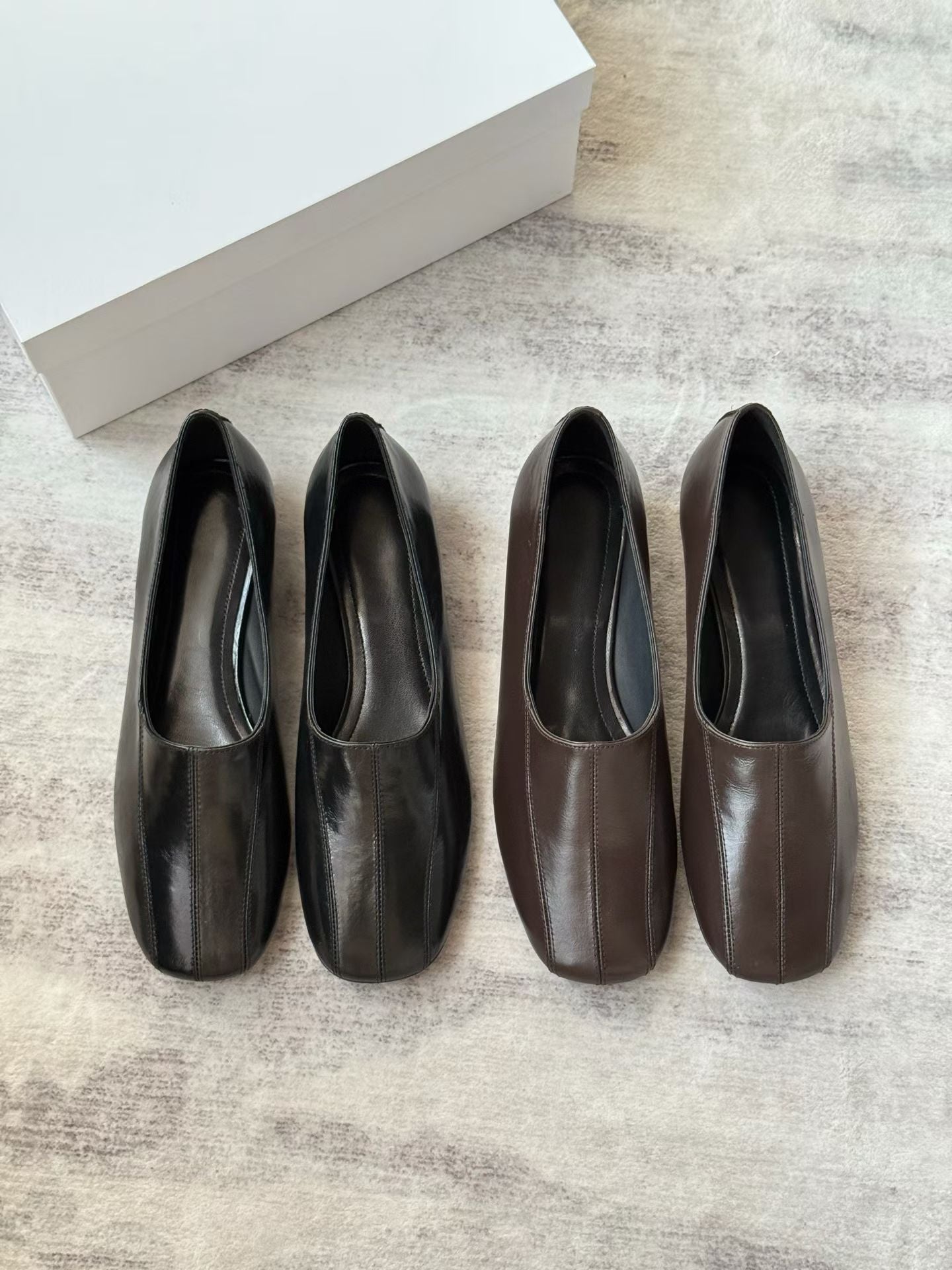Square Toe Leather Block Heel Pumps