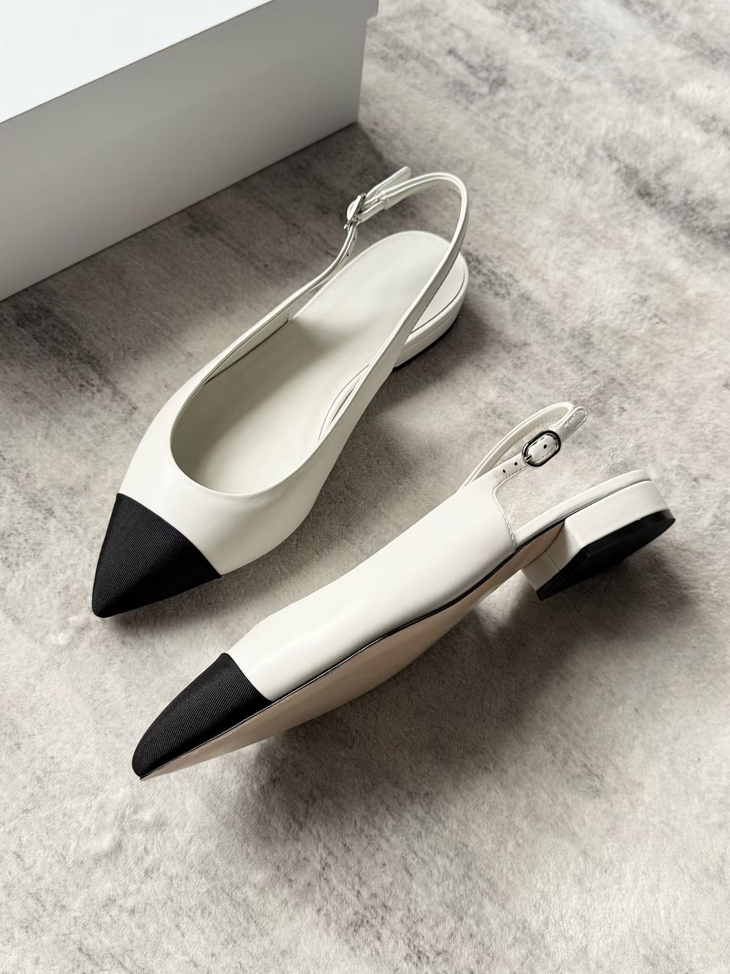 Cap Toe Slingback Leather Flats
