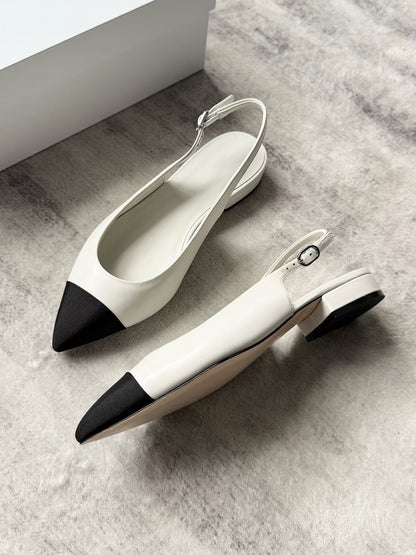 Cap Toe Slingback Leather Flats