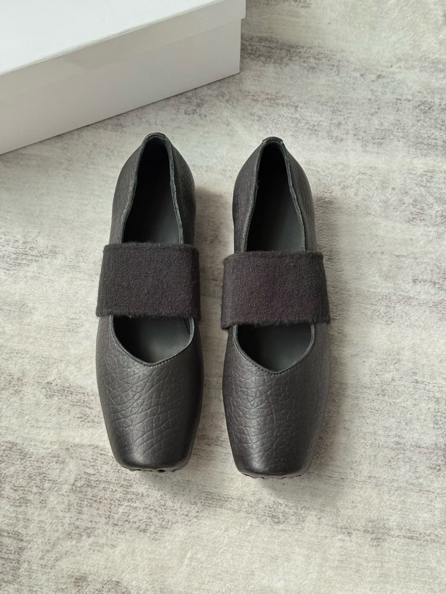 Square Toe Strap Leather Ballet Flats