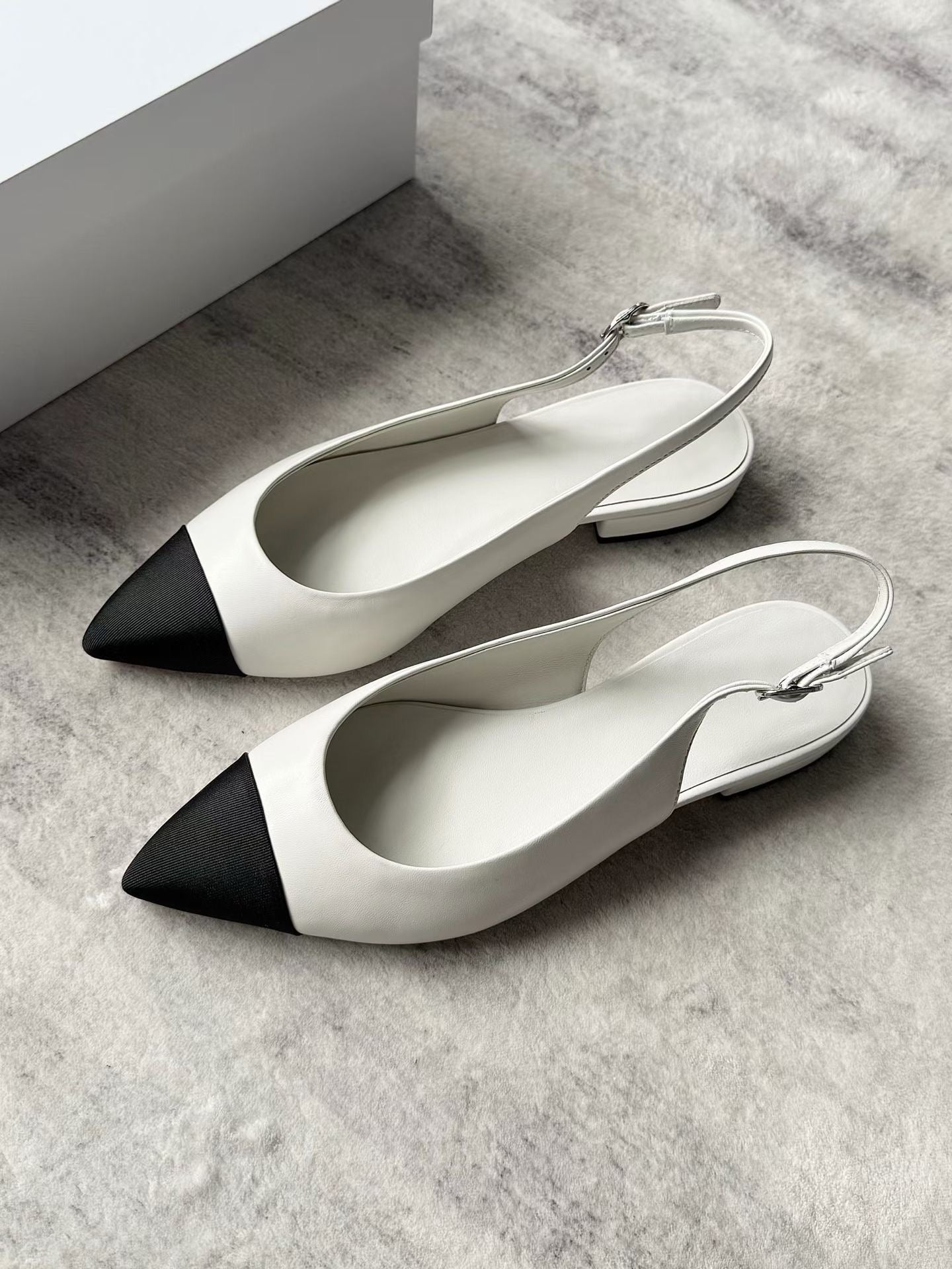 Cap Toe Slingback Leather Flats