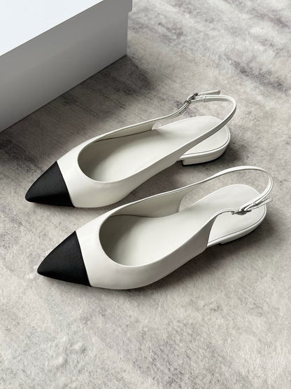 Cap Toe Slingback Leather Flats