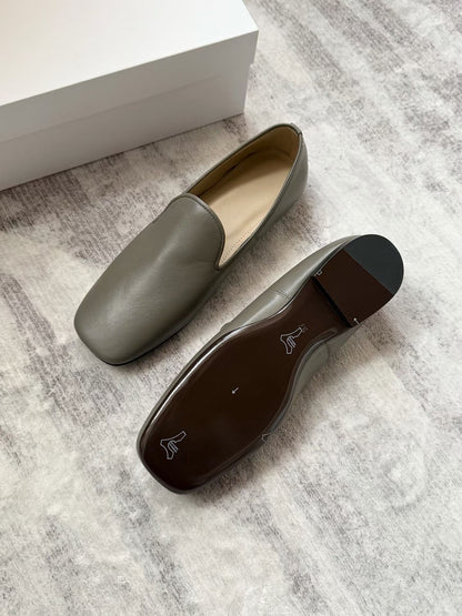 Minimal Square Toe Leather Loafers
