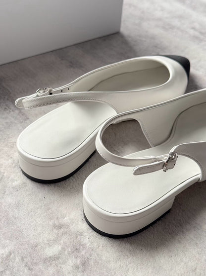 Cap Toe Slingback Leather Flats