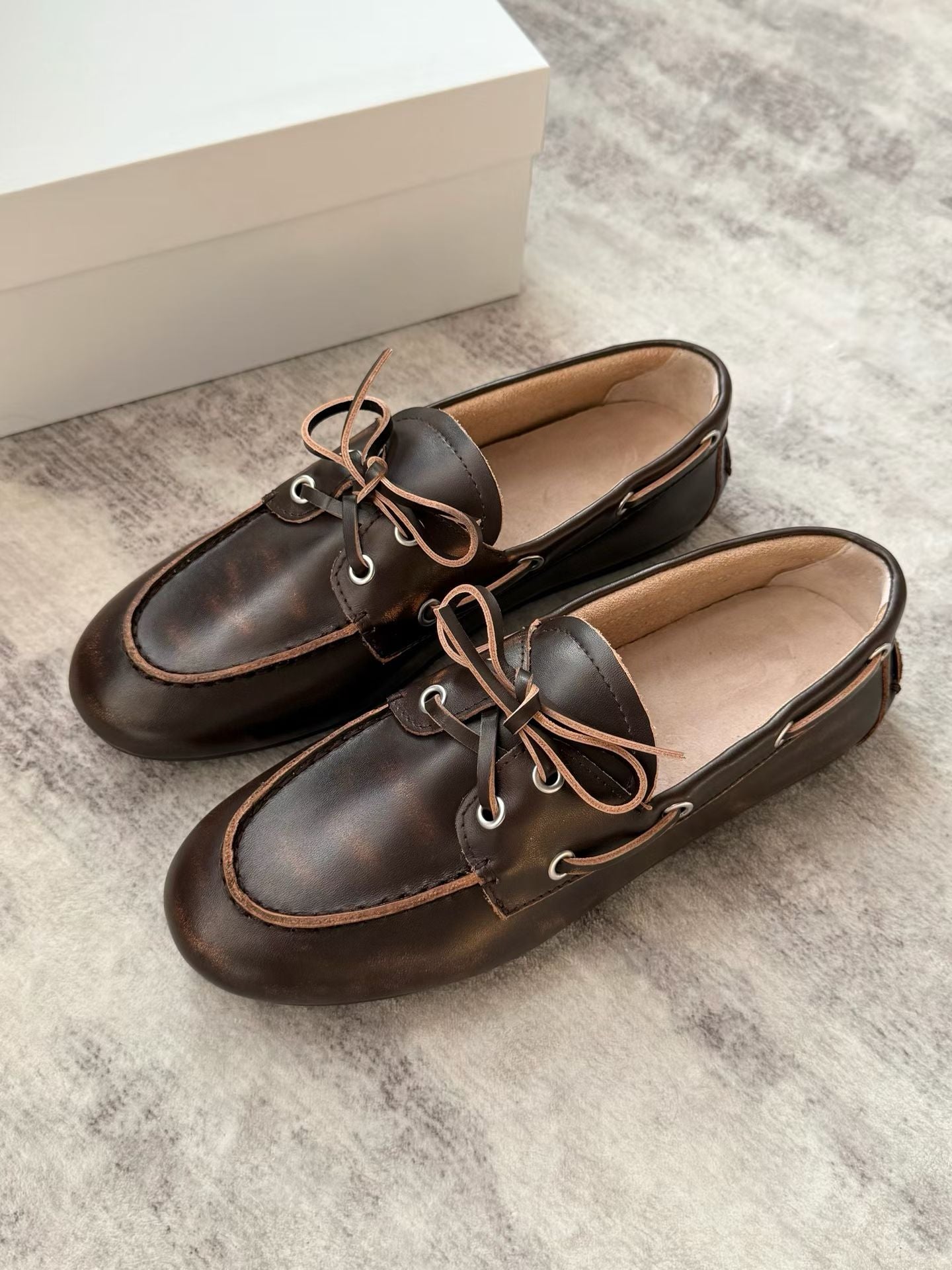 Vintage Distressed Leather Boat Shoes