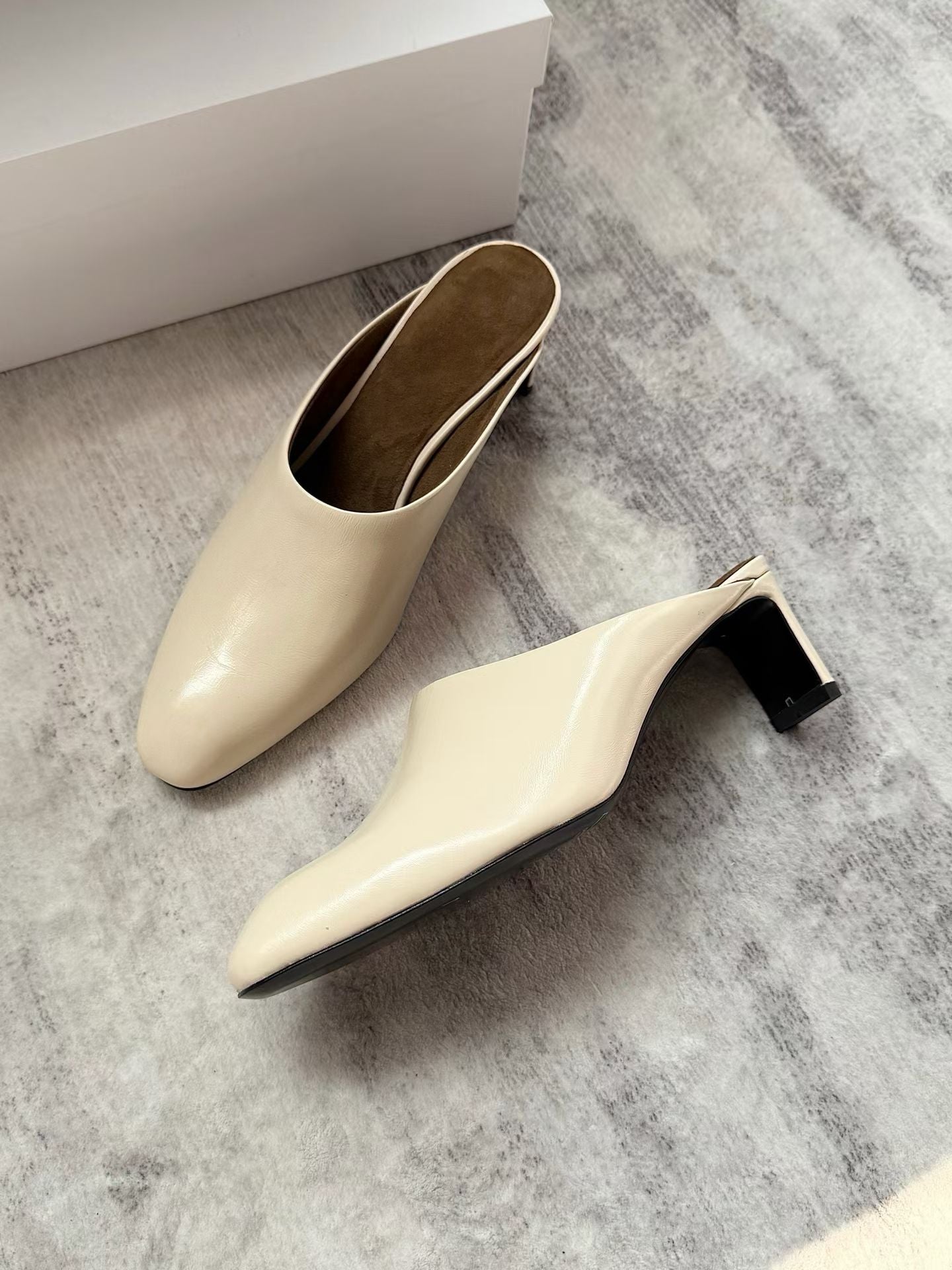 Waxed Leather Mule Heels