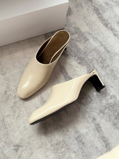 Waxed Leather Mule Heels