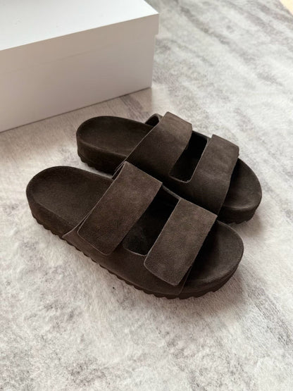 Suede Double Strap Platform Sandals