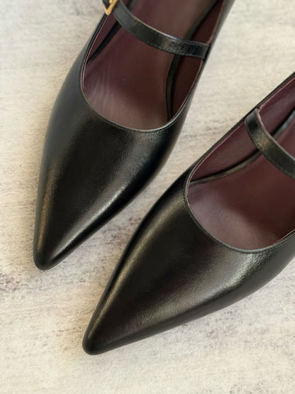 Pointed Leather Mary Jane Heels