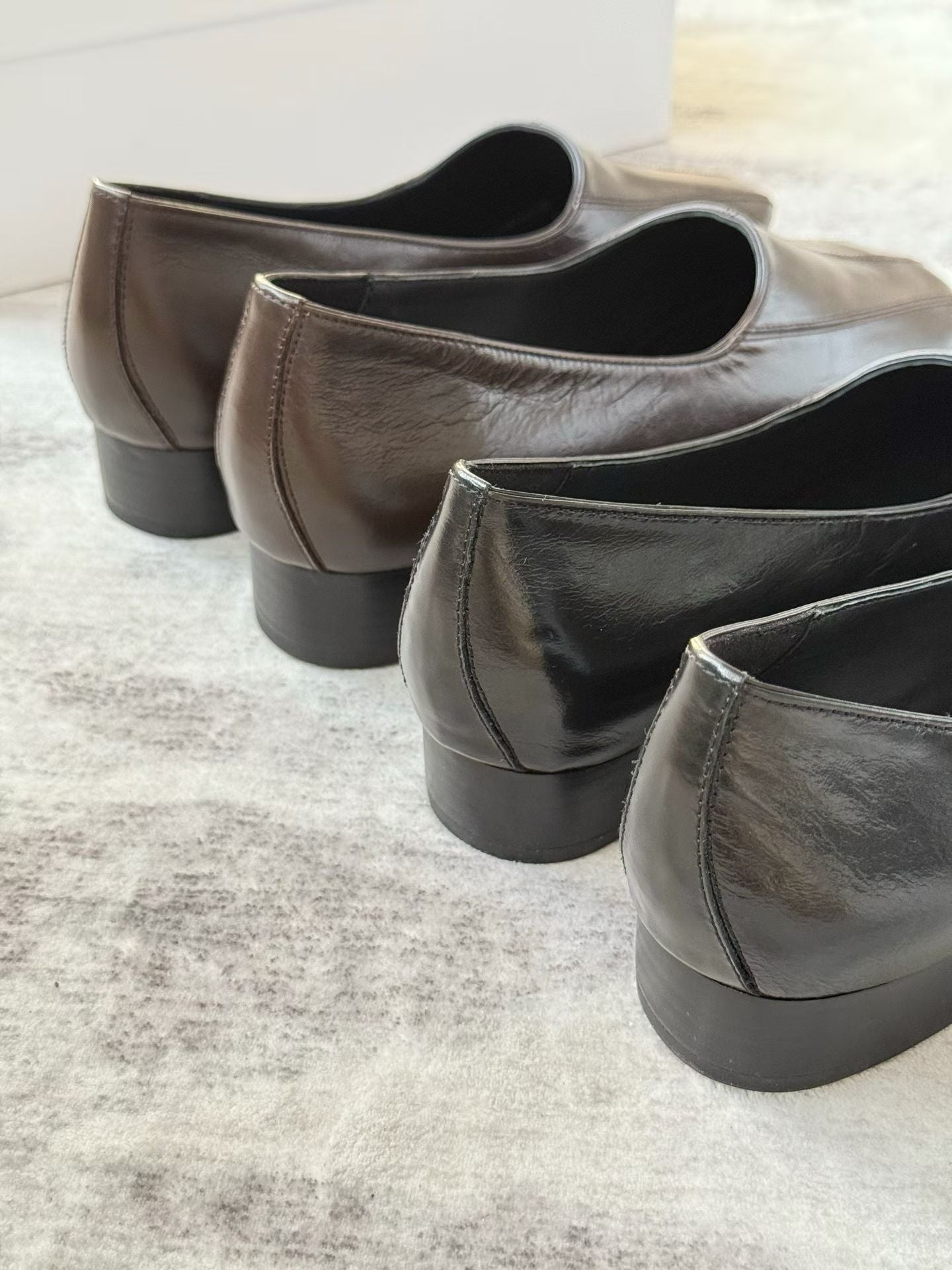 Square Toe Leather Block Heel Pumps