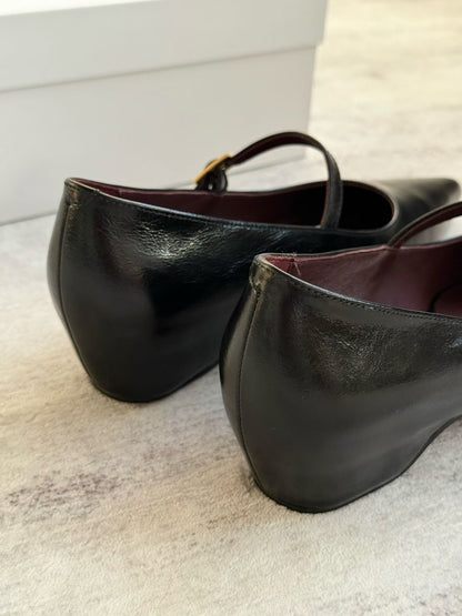 Pointed Leather Mary Jane Heels