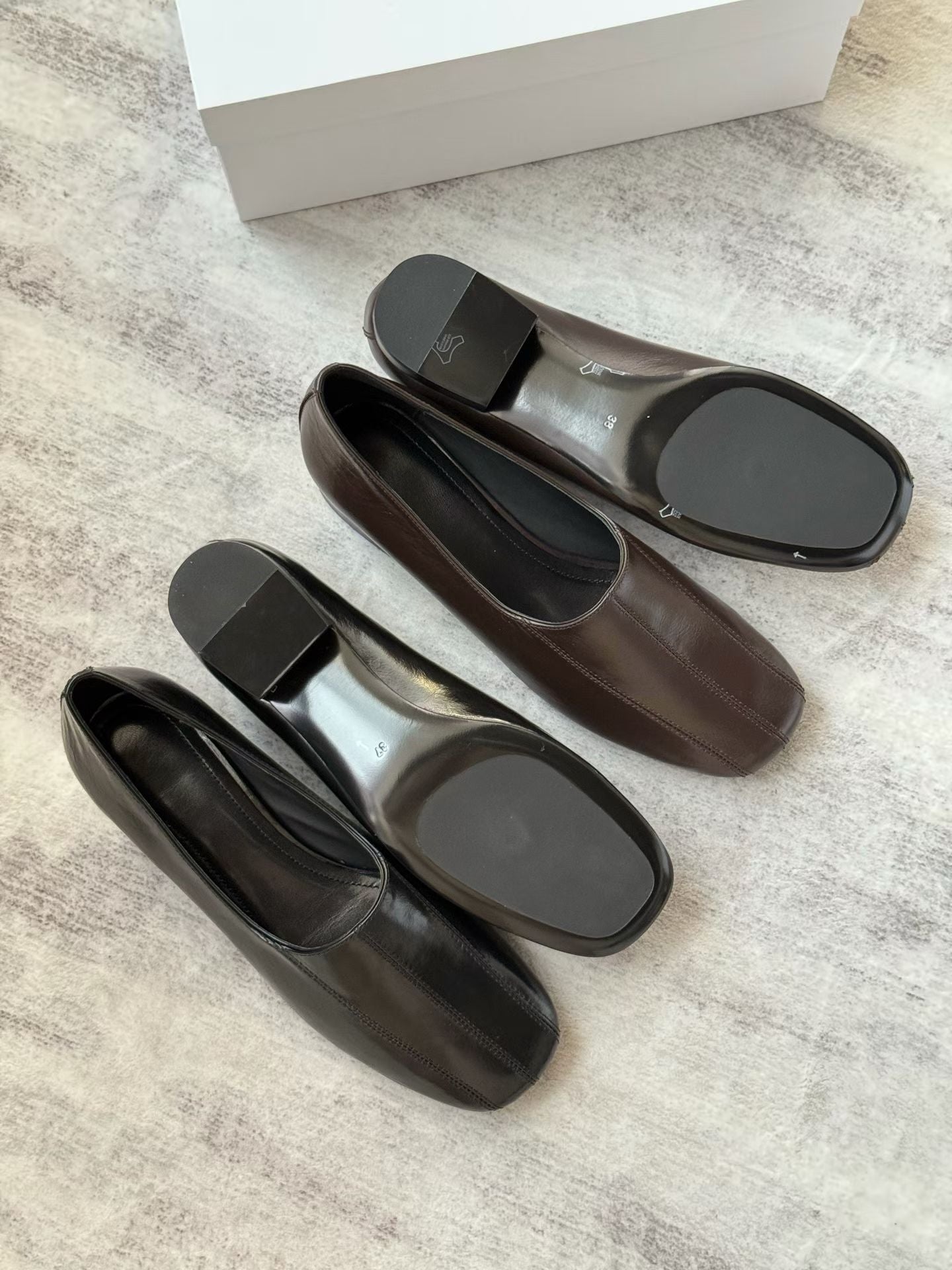 Square Toe Leather Block Heel Pumps