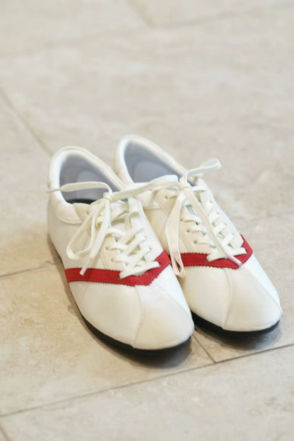 Retro Contrast Stripe Leather Ballet Flats