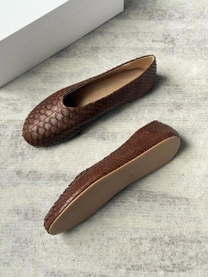 Embossed Snake Leather Ballet Flats