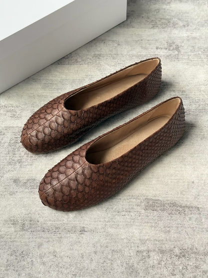 Embossed Snake Leather Ballet Flats