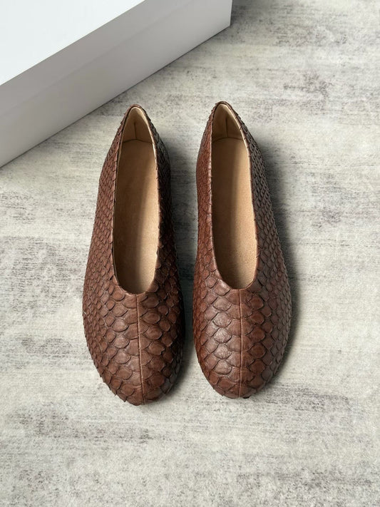 Embossed Snake Leather Ballet Flats
