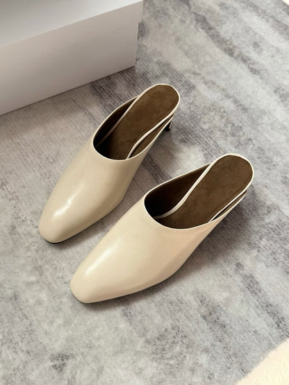 Waxed Leather Mule Heels
