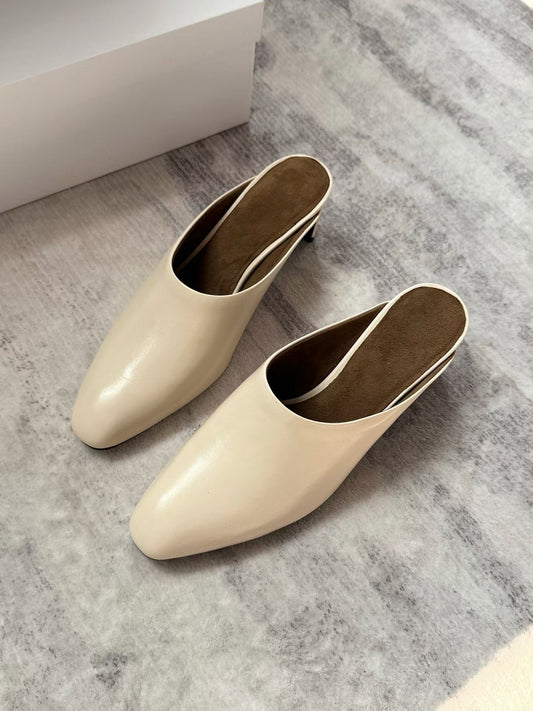 Waxed Leather Mule Heels
