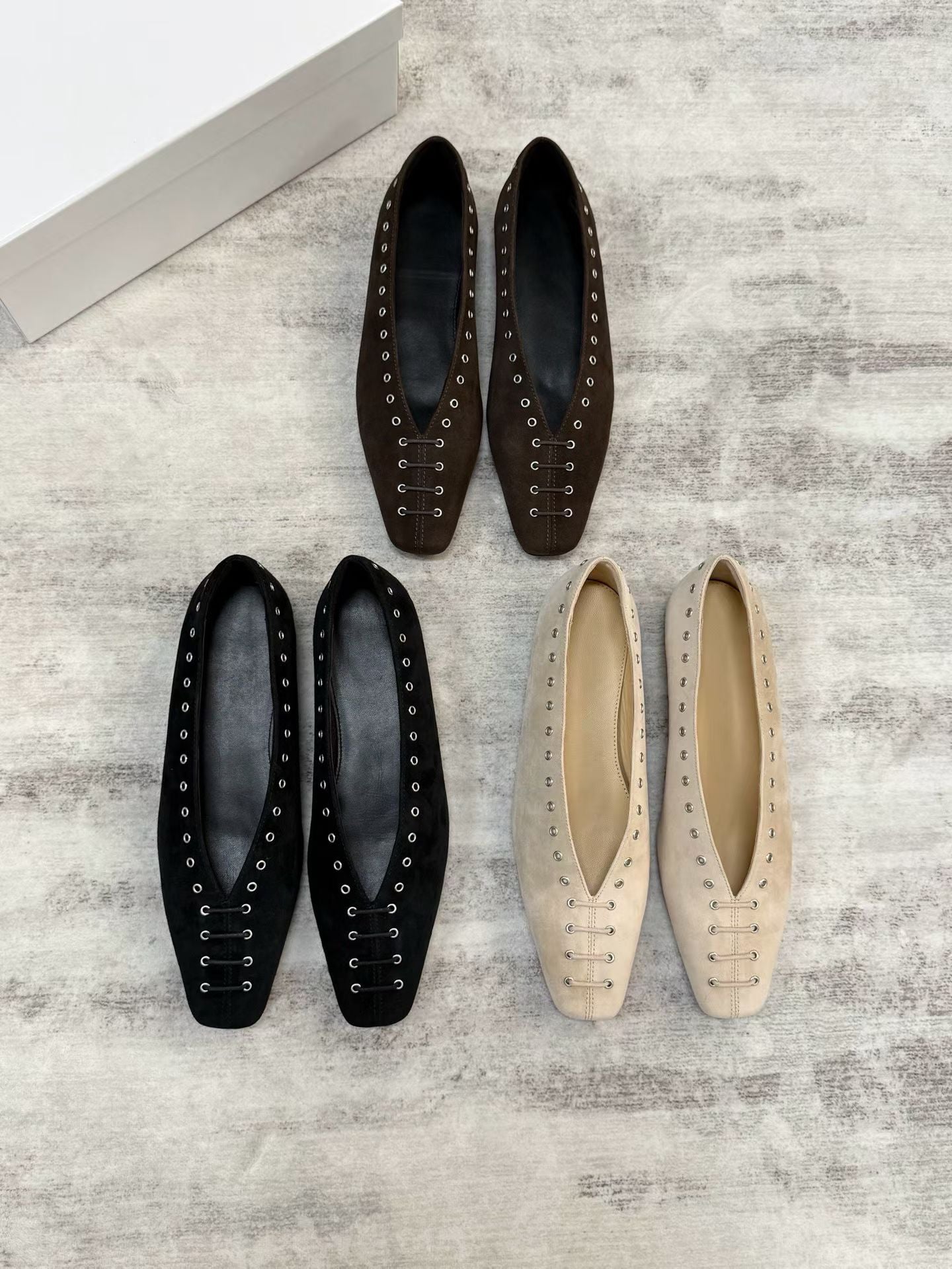Studded Square Toe Suede Ballet Flats